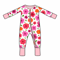 Pyjama bébé en bambou imprimé fleurs, fermeture éclair bidirectionnelle, pyjama bébé personnalisé