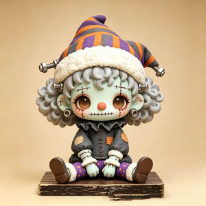 Ensemble de figurines en bois mignonnes pour Halloween, clown vintage, décor de table et d'étagère, dessin animé effrayant, ornement de fête d'Halloween, cadeau pour la maison - Product Image 3