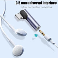 Adaptateur audio Type-C vers 3,5 mm en alliage d'aluminium DAC Stéréo Microphone HiFi OTG à angle droit pour PC avec protection contre les courts-circuits