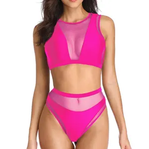 Custom Design <span class=keywords><strong>Sexy</strong></span> Mesh Tweedelige Bikini Set Vrouwen Effen Strandkleding Meisje Fitness Badpak Recycle Badstof Workout Plus Size - Product Image 1