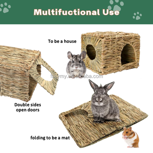 Casita <span class=keywords><strong>de</strong></span> Conejo Hecha a Mano, <span class=keywords><strong>de</strong></span> Hierba Natural, Plegable, Escondite Tejido para Hámster, Cama con Alfombra - Product Image 2