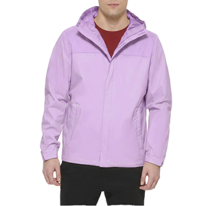 Veste coupe-vent respirante à capuche verte pour homme, décontractée, pour l'extérieur, col montant, en nylon/coton, fermeture éclair, poches, satin - Product Image 2