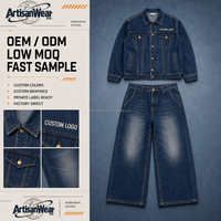 Ensemble décontracté bleu personnalisé pour homme avec haut boutonné à col et jean large délavé – Usine OEM ODM