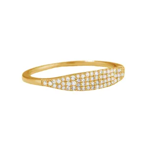 Groothandel Mode 925 Sterling Zilveren Sieraden 18K Vergulde Pave Diamanten Sieraden Vrouwen Slanke Signet Ring