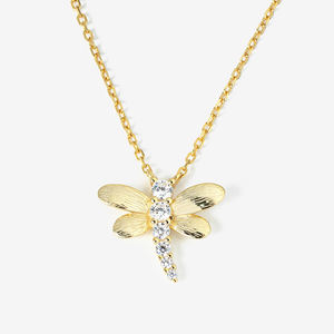 Liontin Capung Perak Sterling 925 Berhiaskan CZ Berlapis Emas <span class=keywords><strong>14K</strong></span> Kalung Perhiasan Wanita Hadiah - Product Image 1