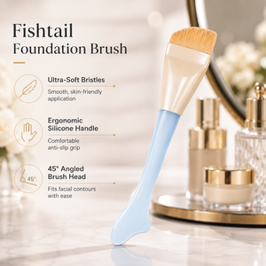 Pinceau éventail en forme de queue de poisson en gros, poils en nylon, manche en PP+silicone, prêt à être expédié, pour fond de teint, anticernes et contouring du visage - Product Image 6