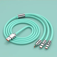 Cable USB de carga rápida de silicona líquida de aleación de zinc 3 en 1 con LED, compatible con carga rápida, aplicable para iPhone y Android