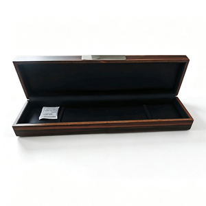 Wooden <b>Watch</b> Box <b>Set</b> Dark Wood Grain Finish Black Leather Lining Metal Decorative Plate Outer Carton Included - Product Image 4