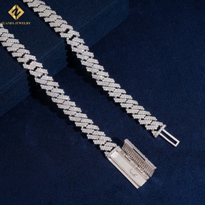 ZUANFA JEWELRY Men's Rhodium Plated 925 <b>Silver</b> Moissanite Blade <b>Chain</b> Necklace Geometric Baguette Cut Luxury Hip Hop Style - Product Image 2