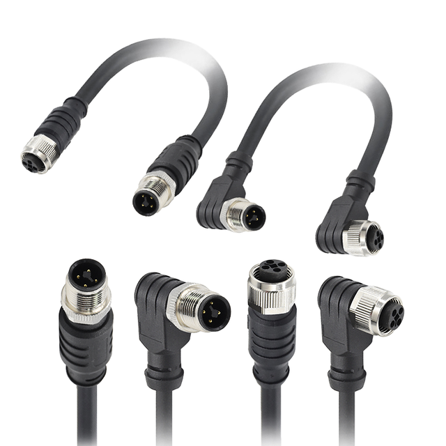 M12 Code Male Female Waterproof IP67 Molding Straight Signal Panel Mount Screw Locking M8 M12 M8 Cable Connector Power
