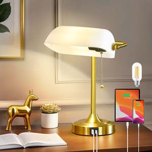 Vintage USB Typ-C Lades ch reibt isch Bankers Lampe mit flexiblem Arm E26 Glühbirne enthalten Kristall Acryl Weiß Home Office Tisch lampe - Product Image 4