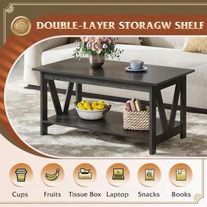 WLIVE Modern Foldable Birch <strong>Coffee</strong> <strong>Table</strong> 100cm 2-Tier Open <strong>Storage</strong> M-Shaped Reinforcement for Small <strong>UK</strong> Living Spaces Charcoal - Product Image 4