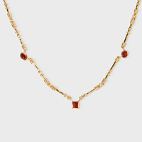 Collar de Cadena con Nudo, Inspirado en el Lujo, Éxito de Ventas, Latón con Baño de Oro de 18K y Detalles de Circonita Roja, Joyería para Mujer, Venta al por Mayor