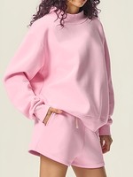 Ensemble deux pièces pour femmes, sweat-shirt à col montant oversize en molleton de style universitaire, manches longues en coton, logo personnalisé, short