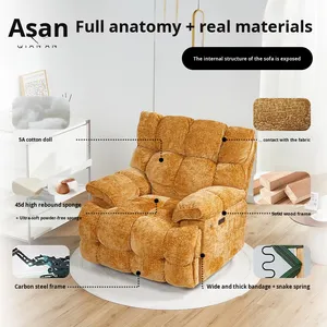 Moderne multifunctionele elektrische massagefauteuil van chenille-stof, draaibaar en verstelbaar, gele eenpersoonsbank voor luie mensen - Product Image 5