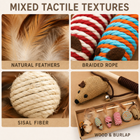 Ensemble de jouets interactifs pour chat : baguette à plumes, souris en bois, balle en sisal, boîte cadeau – Idéal pour le jeu intérieur des chatons et des animaux de compagnie au quotidien