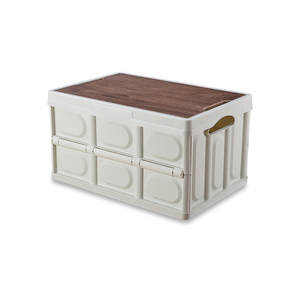 High Quality outdoor camping Garden Home Car Multifunctional PP Plastic Folding Portable Storage Bin Boxes With Bamboo Wood Lid