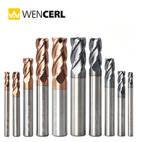 WENCERL 45 Helix HRC 50/60 Fraise à queue en carbure monobloc pour CNC, 2/4 cannelures, HSS, à face carrée et à rayon d'angle