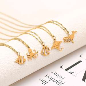 Stainless Steel Marine Life Necklaces Dolphin Sea Turtle Octopus Shark Pendants Necklaces Personalized Women's Chain <b>Choker</b> - Product Image 5