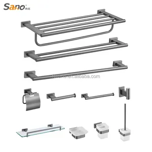 酒店枪灰色304不锈钢酒店项目铬现代卫生配件浴室配件套装