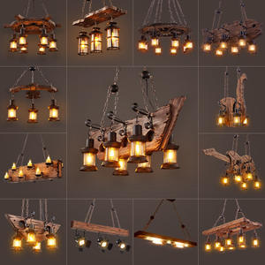 Lampes suspendues en bois LED industrielles rustiques vintage <span class=keywords><strong>pour</strong></span> bar rétro campagnard, <span class=keywords><strong>ancien</strong></span> bateau, <span class=keywords><strong>lustre</strong></span> en bois - Product Image 2