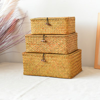Panier de rangement multifonctionnel en jonc de mer naturel tressé, style nordique, rectangulaire, écologique, pour cosmétiques et cadeaux