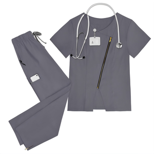 Ensemble de blouses médicales pour femmes, uniforme d'infirmière, tenue de travail, fermeture éclair sur le devant, manches courtes, tissu sergé, pour l'hôpital - Product Image 5
