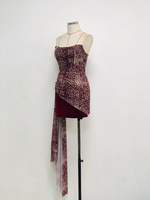 Robe en satin transparent à imprimé léopard pour femme A12362, bretelles spaghetti, décolleté plongeant, fente haute