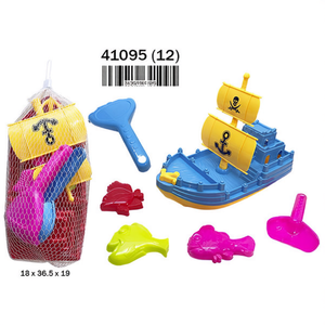 Set di giocattoli da spiaggia a forma di nave pirata 18x36,5x19 cm con borsa a rete per il gioco dei bambini - Product Image 2