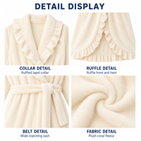 Peignoir en polaire corail personnalisé, fabrication OEM ODM, vente en gros, col châle à volants, ceinture à nouer, manches longues, vêtement de nuit d'hiver, couleur crème