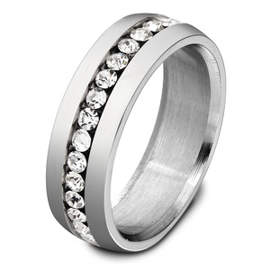 Anillo de Acero Inoxidable para Mujer, 6MM, con Zirconia Incrustada en una Sola Hilera, Joyería para Regalo - Product Image 1