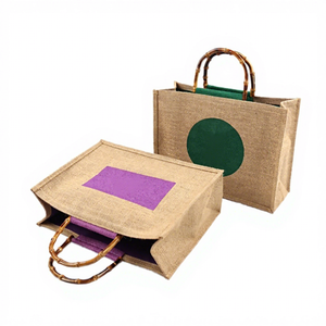 Jute Hand Length Handle Geometric Pattern <b>Tote</b> <b>Shopping</b> <b>Bag</b> Eco-Friendly Reusable with Customizable Color & Logo - Product Image 2