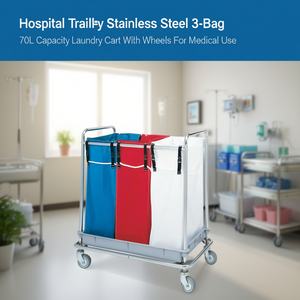 Carrello Ospedaliero in Acciaio Inox con 3 Scomparti, Capacità 70L, Carrello per Lavanderia con Ruote per Uso Medico - Product Image 3