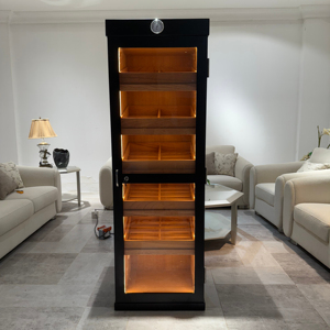 Mini vitrinas <span class=keywords><strong>de</strong></span> humidor <span class=keywords><strong>de</strong></span> cigarros rojas <span class=keywords><strong>de</strong></span> una sola puerta personalizadas con higrómetro y madera <span class=keywords><strong>de</strong></span> <span class=keywords><strong>cedro</strong></span> español, luz LED incluida - Product Image 1