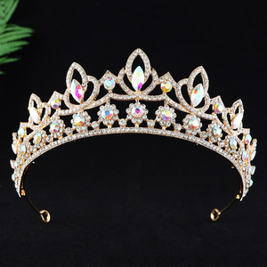Diadème de Mariée Élégant en Cristal Coloré, Couronne Florale en Strass Or, Argent, Rose, Rouge, Bleu, pour Mariage, Reine, Coiffe de Mariée - Product Image 3