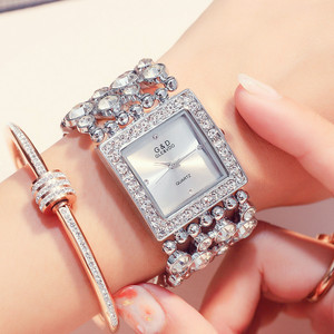 GLE&VDO G026 <span class=keywords><strong>Montre</strong></span>-bracelet de luxe pour <span class=keywords><strong>femme</strong></span>, design carré, avec grande pierre de diamant scintillante, or et argent, tendance - Product Image 1