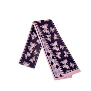 Écharpe fine à pois géométriques léopard noire et <span class=keywords><strong>rose</strong></span> style coréen pas chère pour femme, écharpe longue à ruban imprimé double face - Product Image 6