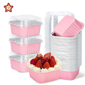 Square 300ml Disposable Aluminum Foil Loaf Cake Baking <strong>Pans</strong> Dessert Cup Aluminum Foil Mini Cake <strong>Pans</strong> <strong>with</strong> <strong>Lids</strong> - Product Image 1