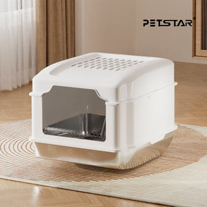 Große Katzentoilette aus Edelstahl mit geschlossenem Design, Sandwanne, Anti-Spritz-Funktion und Kunststoff-Reinigungsbad - Product Image 5