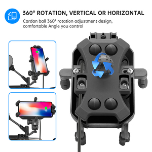Soporte Giratorio 360° para Teléfono de Motocicleta, Impermeable, con Cargador USB, Soporte para Manillar de Aleación de Aluminio - Product Image 2