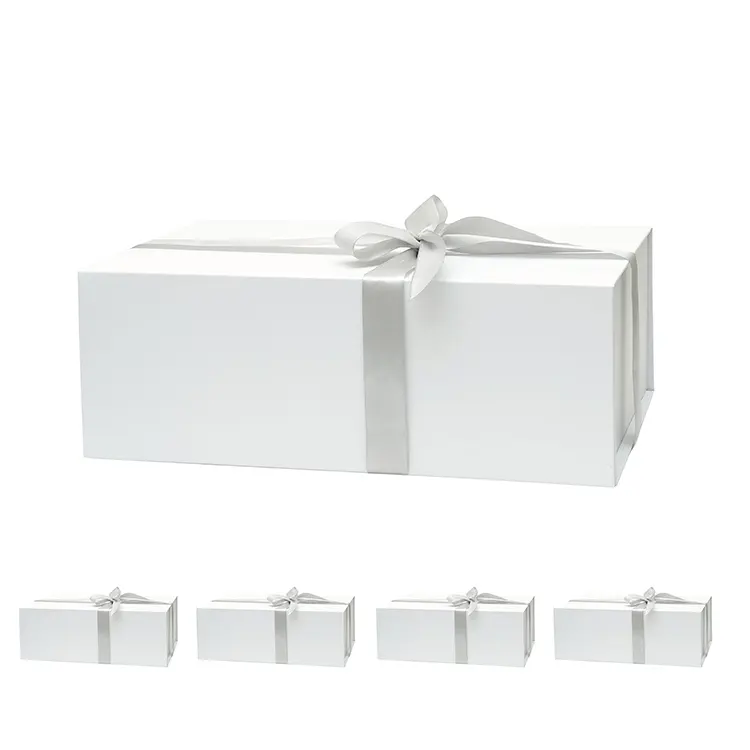 White Gift Boxes with Lids and Magnetic Closure 7 Inch Large Gift Boxes with White Matt Finish for Business Anniversary Gifts