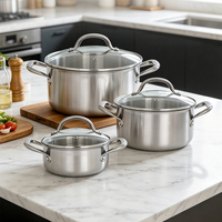 Ensemble de casseroles en acier tri-couches de haute qualité avec logo personnalisable, antiadhésif, avec couvercles en verre