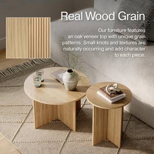 رف غرفة معيشة مخصص من المصنع ، رف خشبي بديكور منزلي عصري ، رف قهوة خشبي مبطن مستدير ، رف قهوة متداخل مخدد - Product Image 3