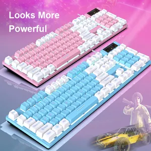 Placa de teclado personalizada, placa de chave roxa rosa espelhada rgb escritório personalizado jogos colar usb com fio pc ergonômico teclados de computador