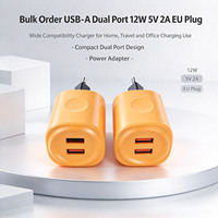 Pengiriman Cepat USB-A Dual Port 12W 5V 2A Charger Dinding Colokan EU untuk Pengisian Daya Kamera, Speaker, dan Power Bank, Dapat Digunakan untuk Pengisian Daya Ponsel