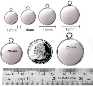 Plateaux de pendentifs en acier inoxydable pour cabochons ronds, supports vierges pour la fabrication de bijoux - Product Image 3