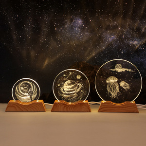 Lámpara de Noche Personalizada de Cristal Minimalista Moderna con Forma de Planeta, Grabado Interno, Decoración para Dormitorio o Escritorio, Regalo Creativo - Product Image 2