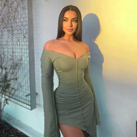 CUTENOVA M20768D Mode Asymmetrie Frauen Midi Kleid 2021 NEU Ankunft Langarm Solid Green Skinny Frauen Kleid Streetwear