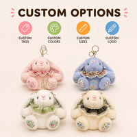 Porte-clés en peluche lapin à oreilles tombantes, adorable jouet en peluche lapin avec col à carreaux, mini breloques pour sacs à main, sacs à dos, portefeuilles