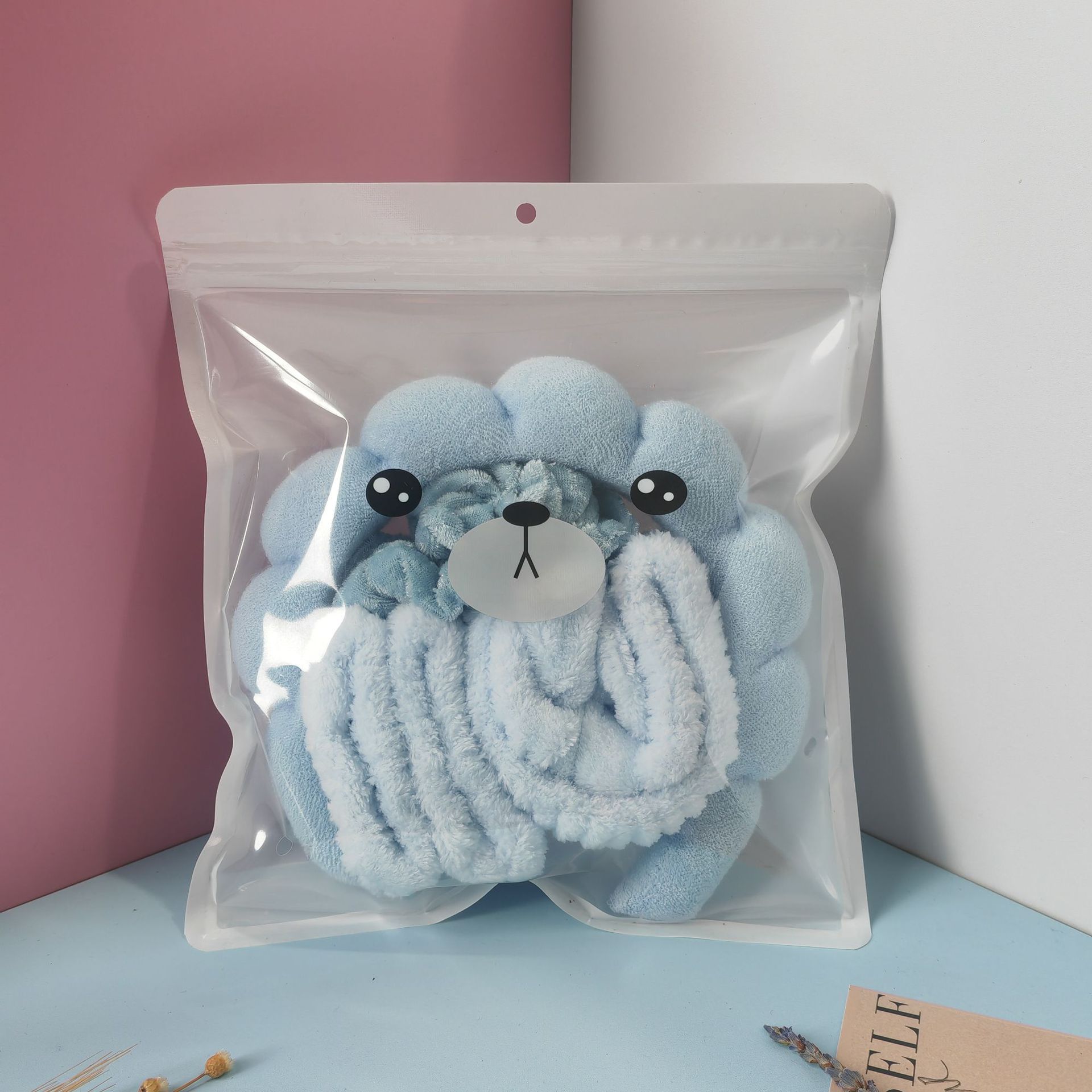 Ensemble de 6 élastiques à cheveux en velours bleu ciel, sac à fermeture éclair